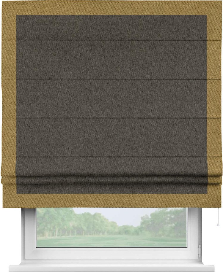 Римская штора «Кортин» с кантом Чесс, для проема, ткань твид блэкаут, тёмно-коричневый